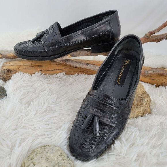 Stacy Adam's woven leather tasseled loafers black - Picture 1 of 12